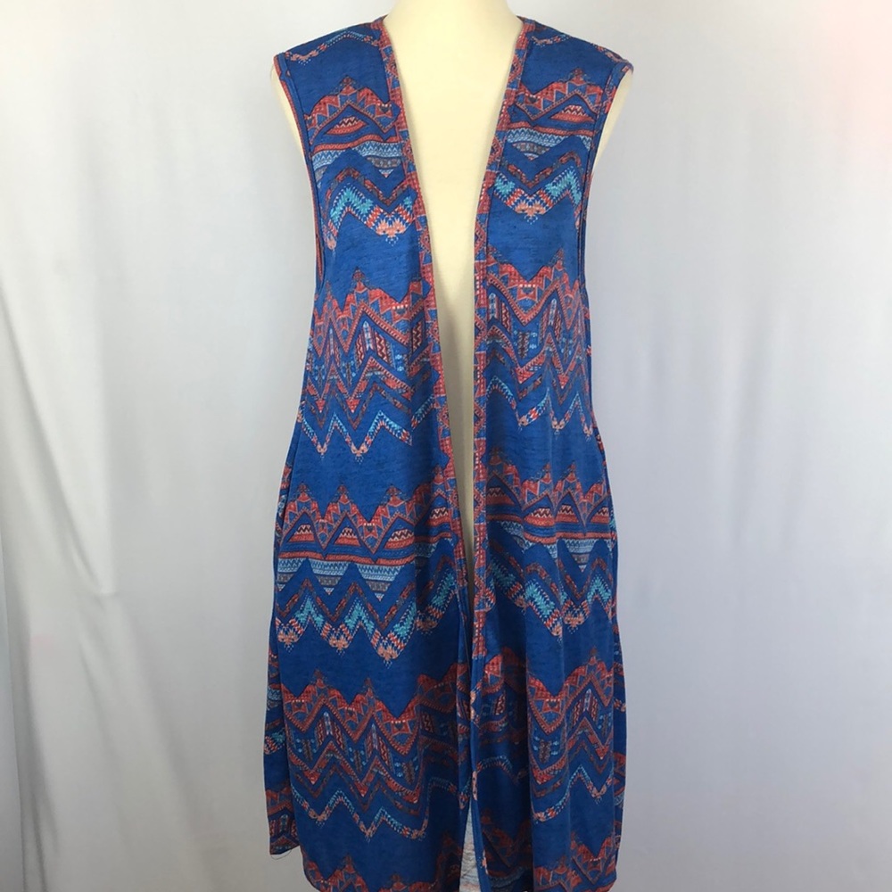 NWT Honey & Lace Blue Chevron Pocketed Tahoe Long Vest Duster - Small or Large